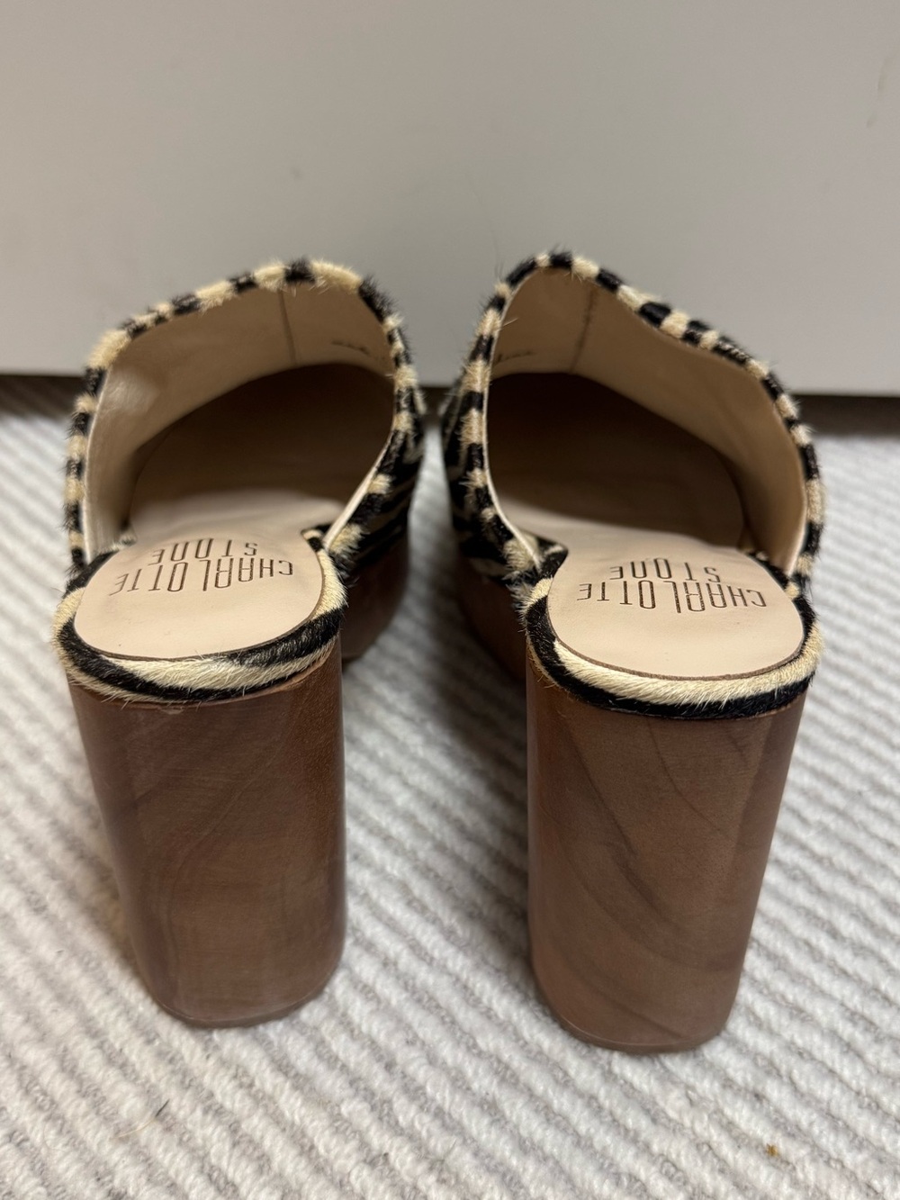 Charlotte Stone Zebra Print Slip-On Mule Platform Clogs - Black & Cream Wood - Picture 4 of 7